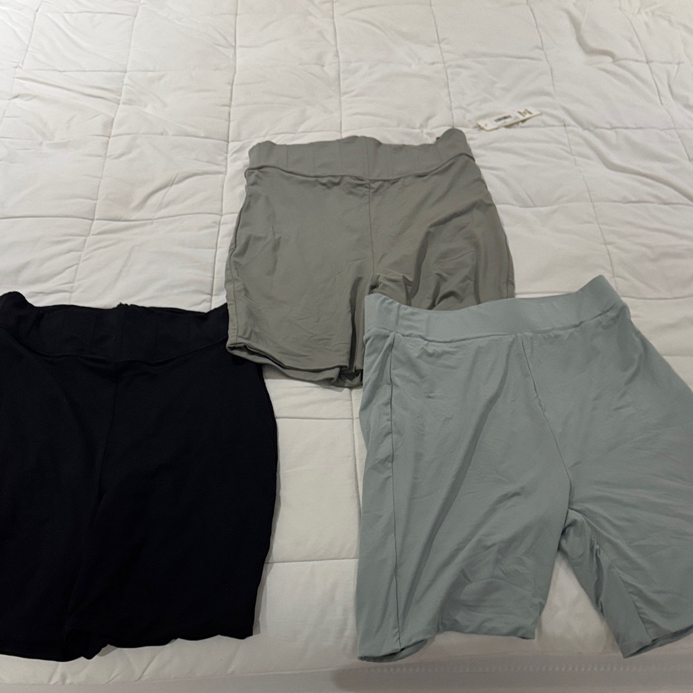3 pairs —- Meshki Black, Gray, and Light Gray Bike Shorts